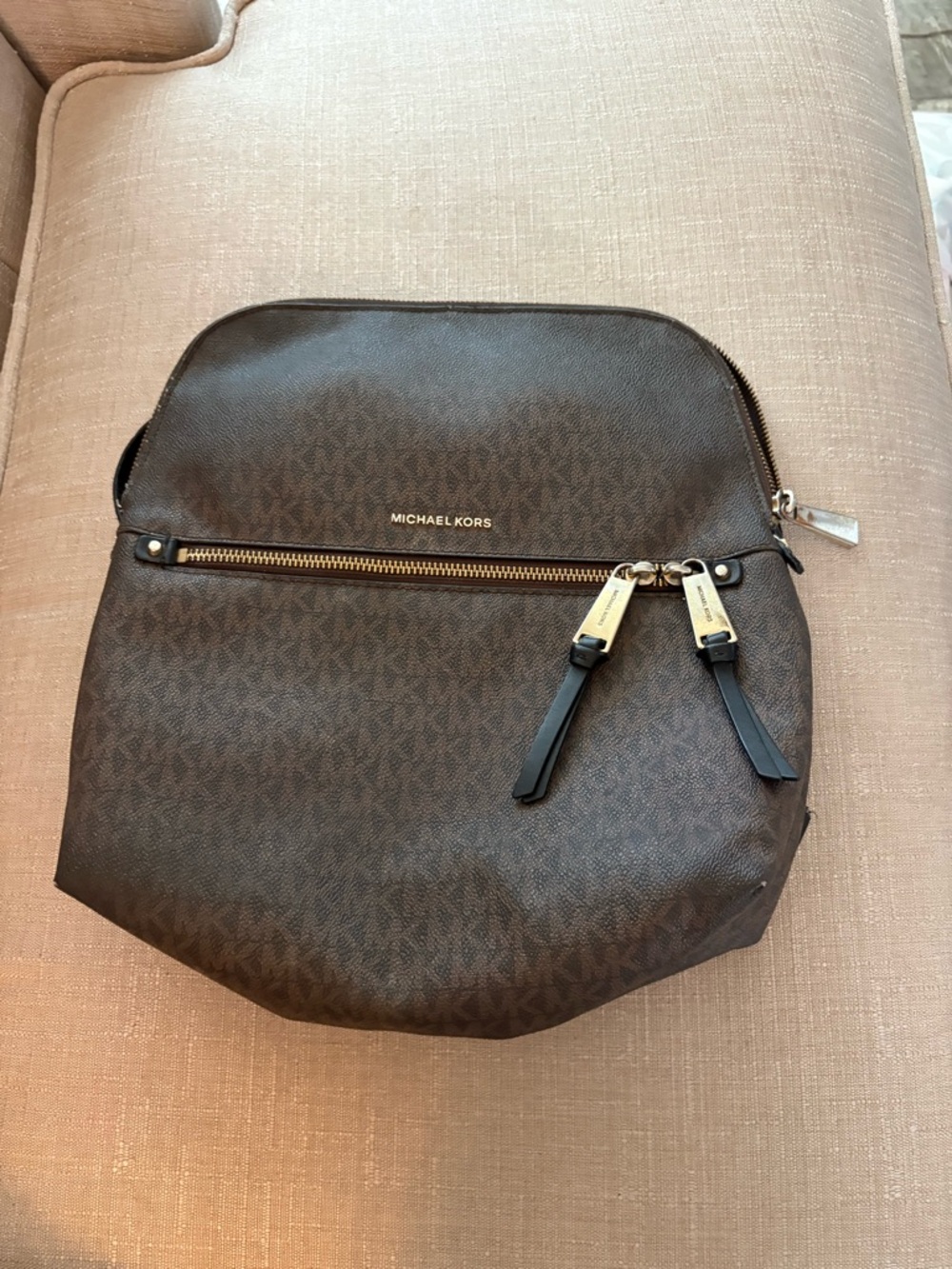 Michael Kors Brown Monogram Backpack with Gold Hardware